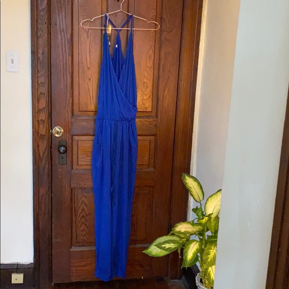 Cobalt Blue Cotton Spaghetti Strap Jumpsuit